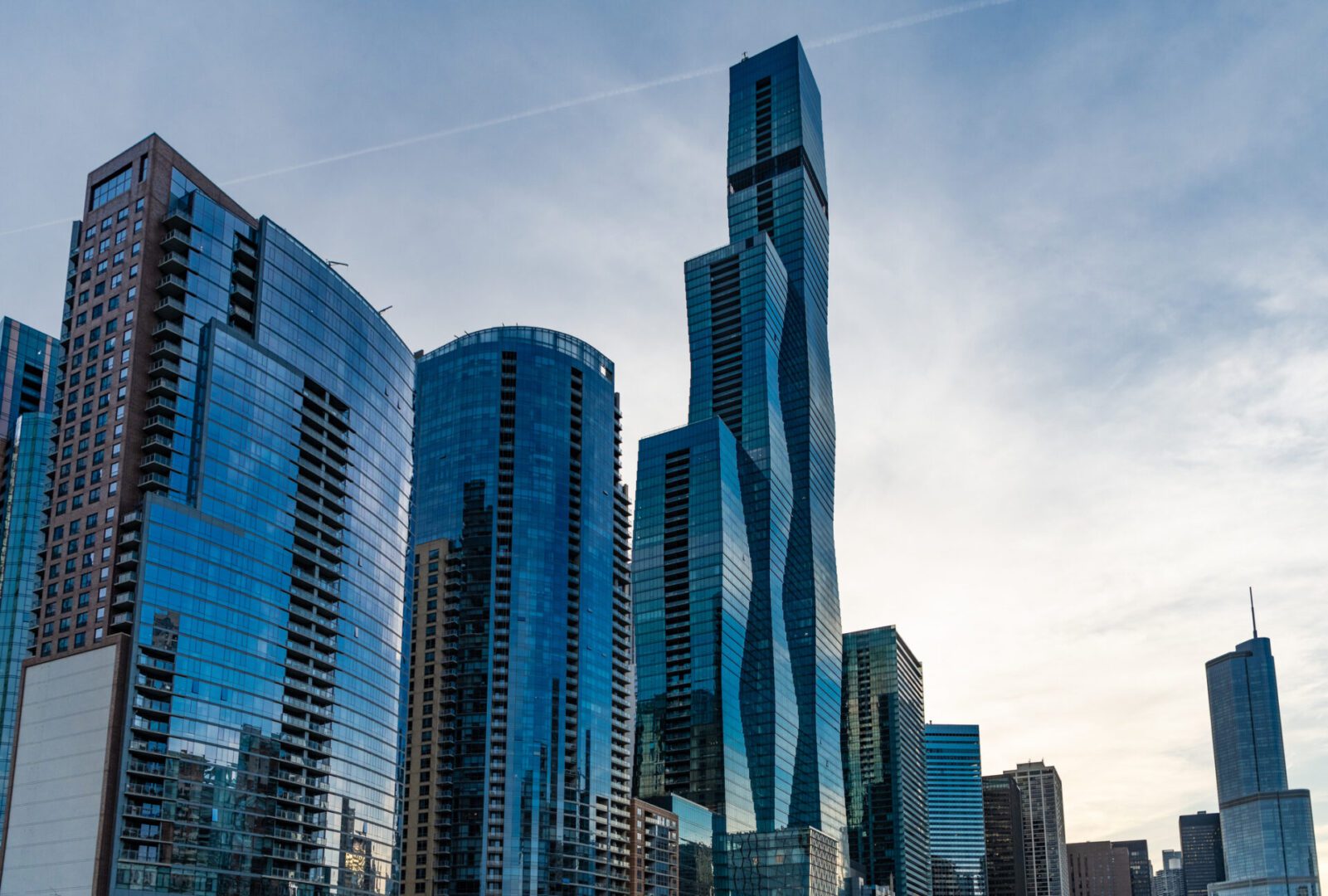 City skyline with tall buildings