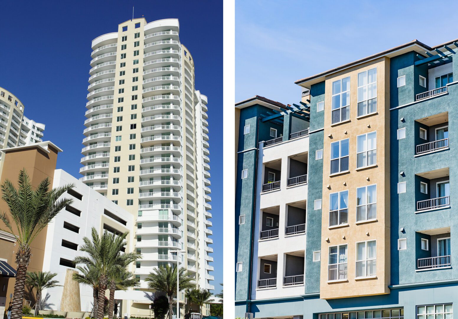 Urban residential architecture with palm trees